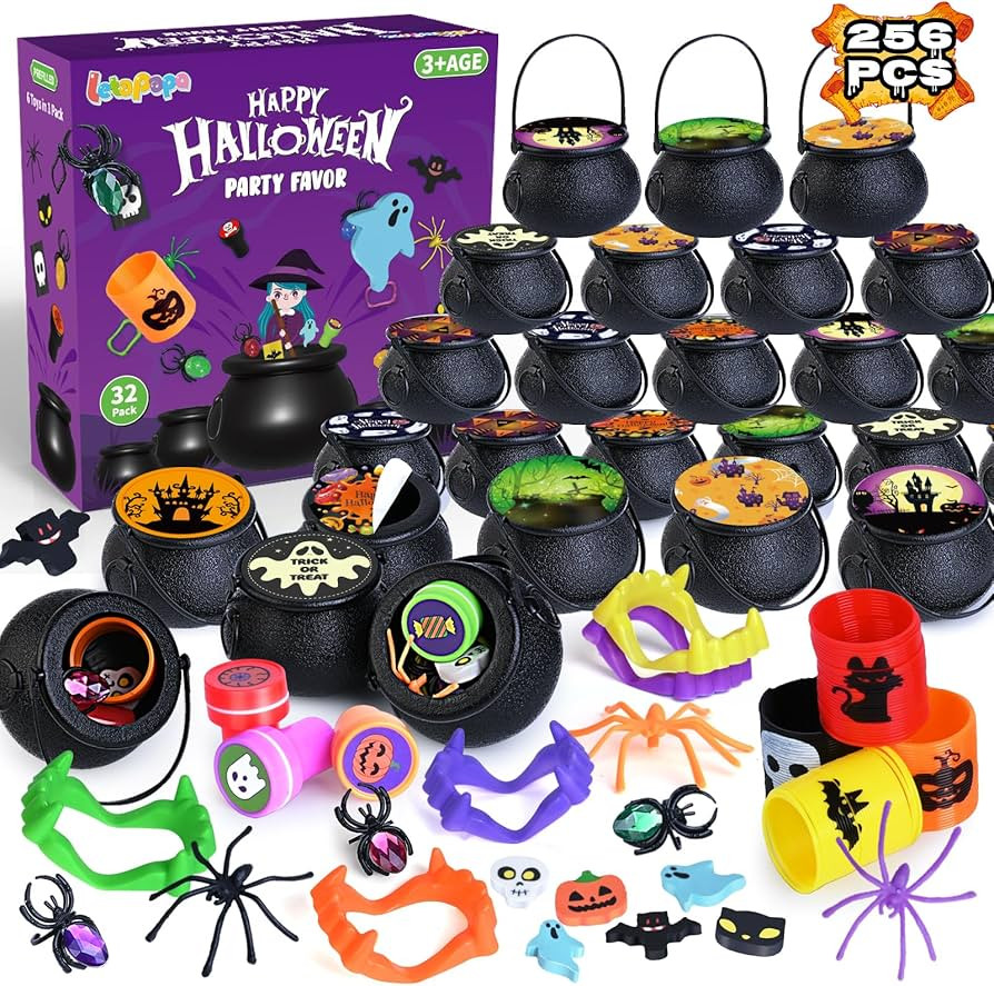 Letapapa 256 PCS Halloween Party Favors for Kids, 32 Pack Prefilled Small Plastic Witch Cauldron ... | Amazon (US)
