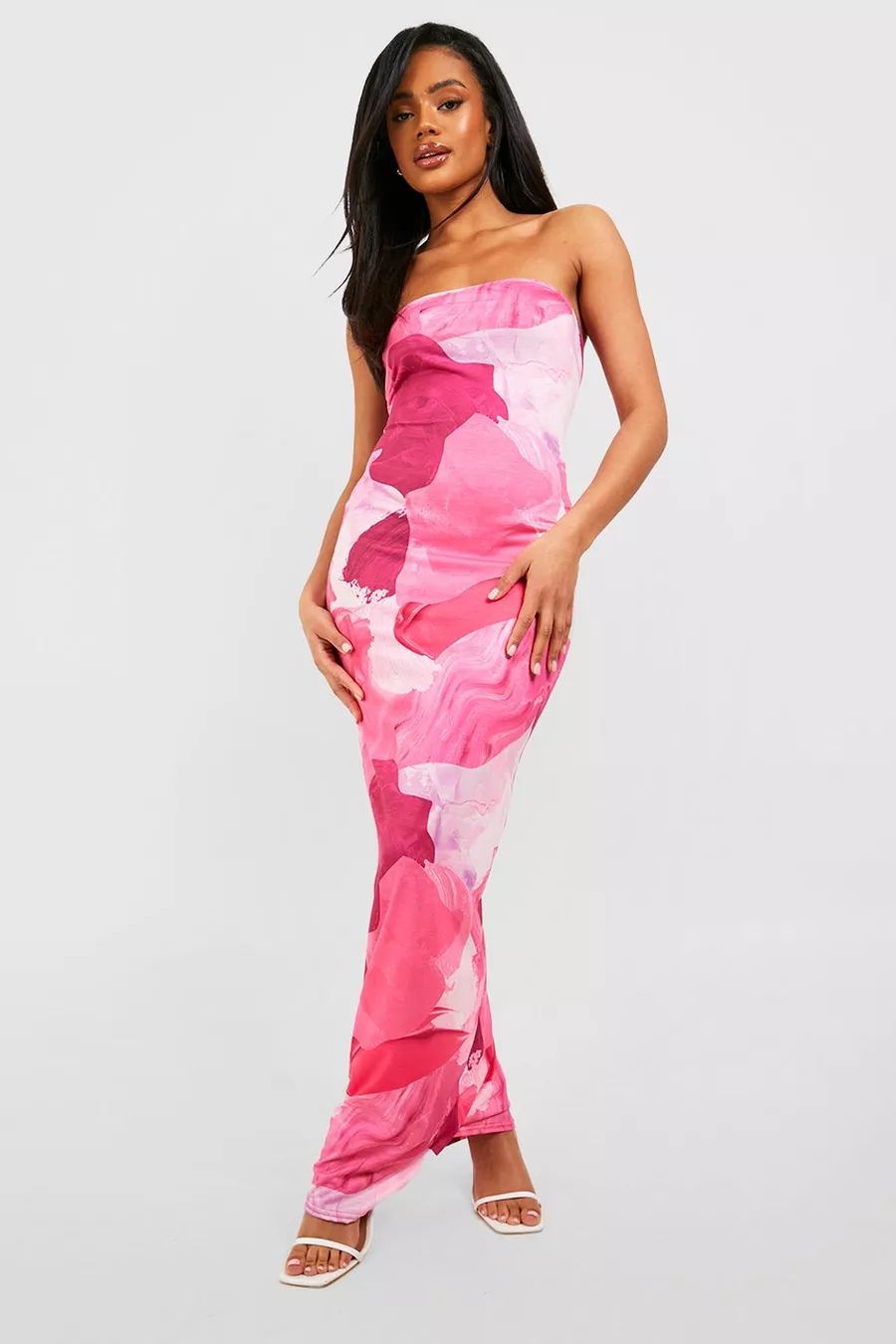 Abstract Print Bandeau Maxi Dress | Boohoo.com (US & CA)