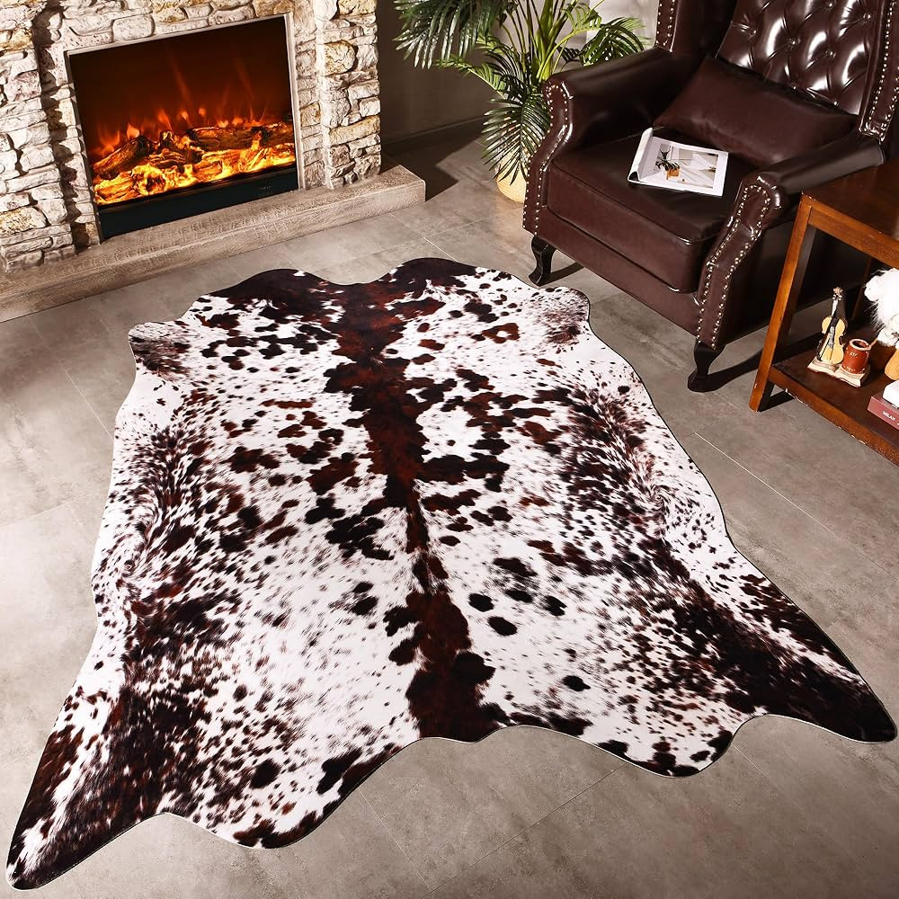 Premium Cowhide Rug, 4.6 x 5.2 Feet, Western Decor Faux Cowhide, Thickened Cow Print for Bedroom,... | Amazon (US)