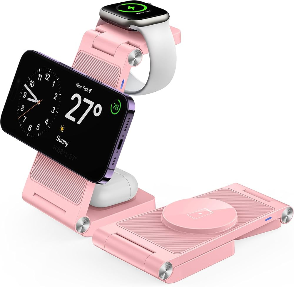 Magnetic Wireless Charger Stand, 3 in 1 Foldable Wireless Charging Station, Travel Charger for Mu... | Amazon (US)