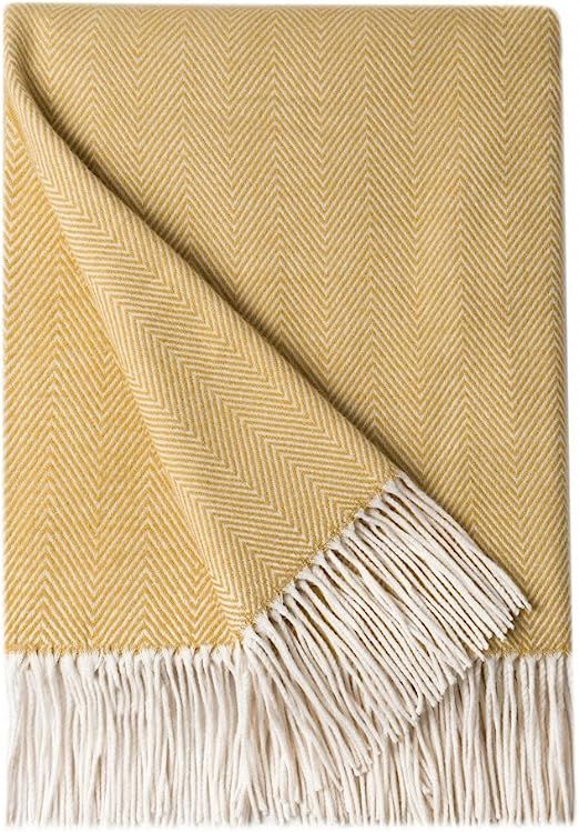 Bourina Decorative Herringbone Faux Cashmere Fringe Throw Blanket Lightweight Soft Cozy for Bed o... | Amazon (US)