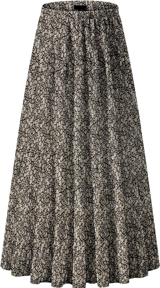 NASHALYLY Women's Chiffon Elastic High Waist Pleated A-Line Flared Maxi Skirts | Amazon (US)