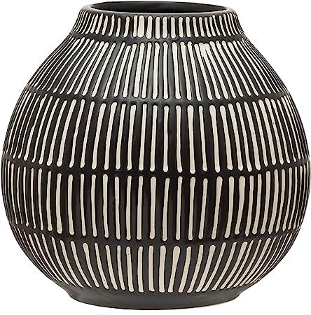 Bloomingville Debossed Stoneware, Black & White Vase, Grey | Amazon (US)