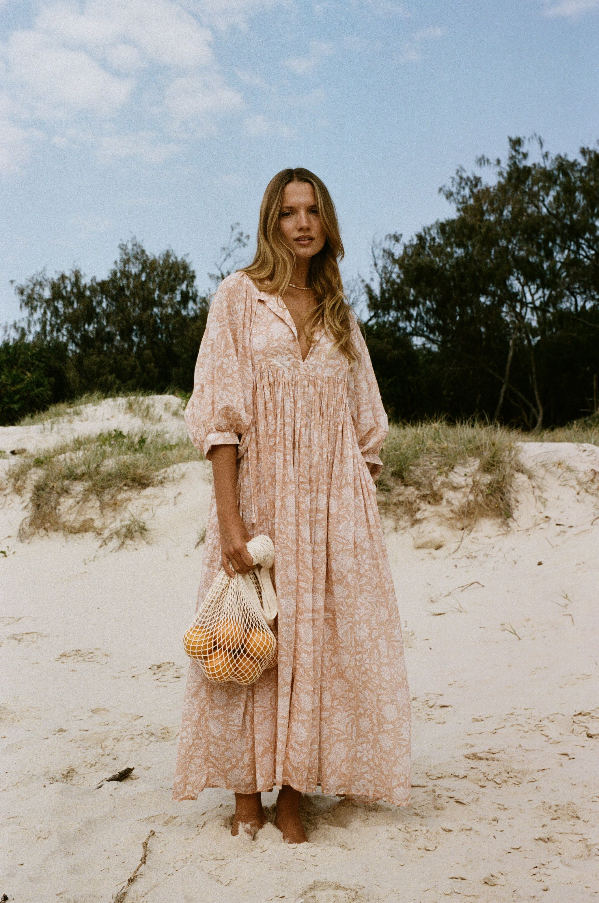 Kyra Maxi Dress ~ Apricot Blush | Daughters of India