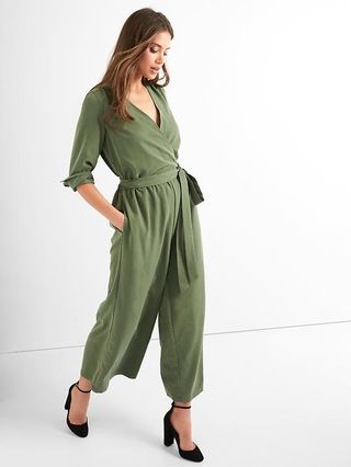 Gap Women Tie Belt Culotte Jumpsuit Size L Tall - Monterey cypress | Gap US