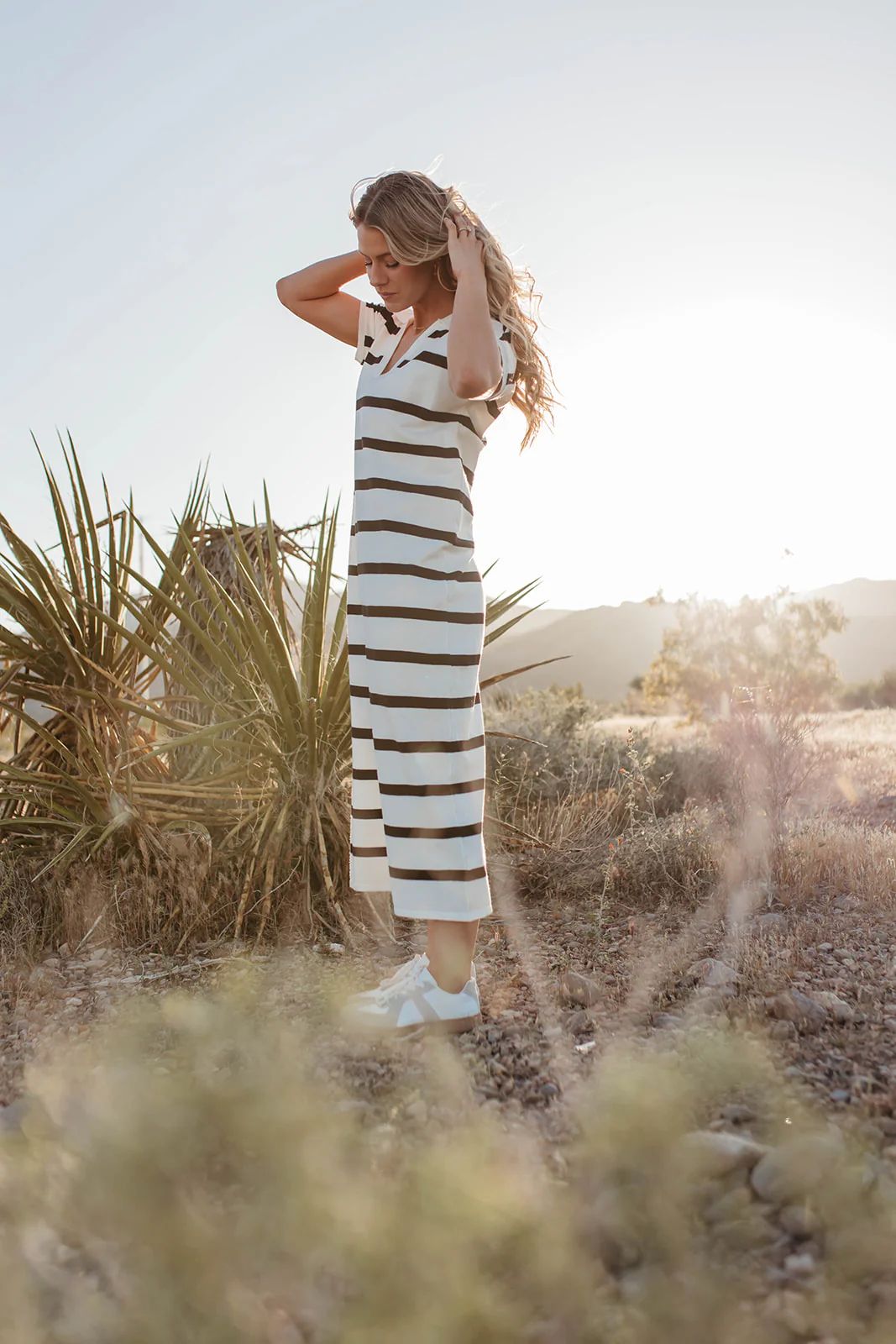 THE BRIANNE STRIPED DRESS IN OFF WHITE | Pink Desert