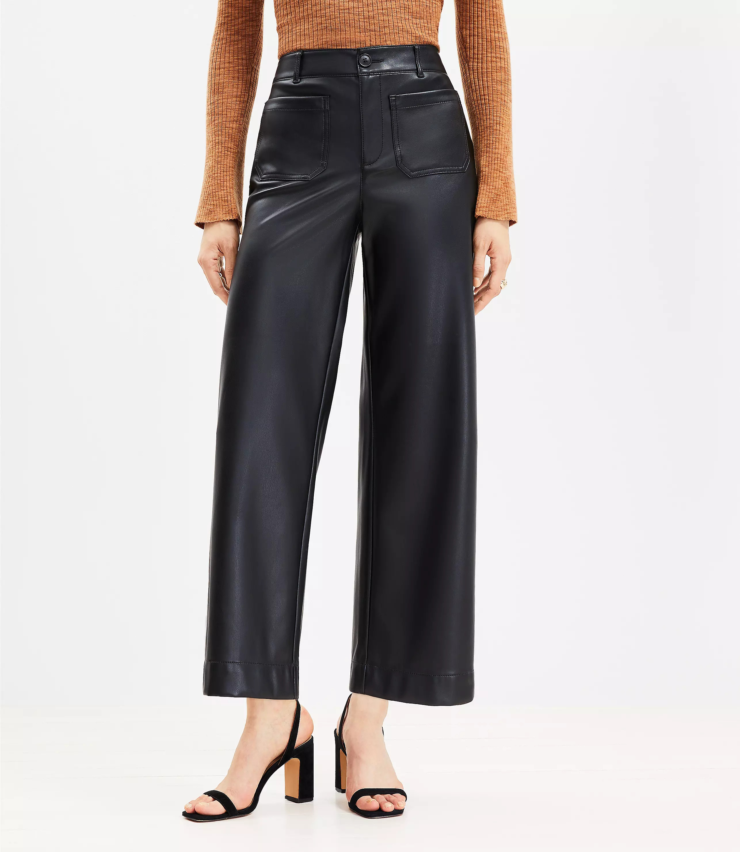 Palmer Wide Leg Crop Pants in Faux Leather | LOFT