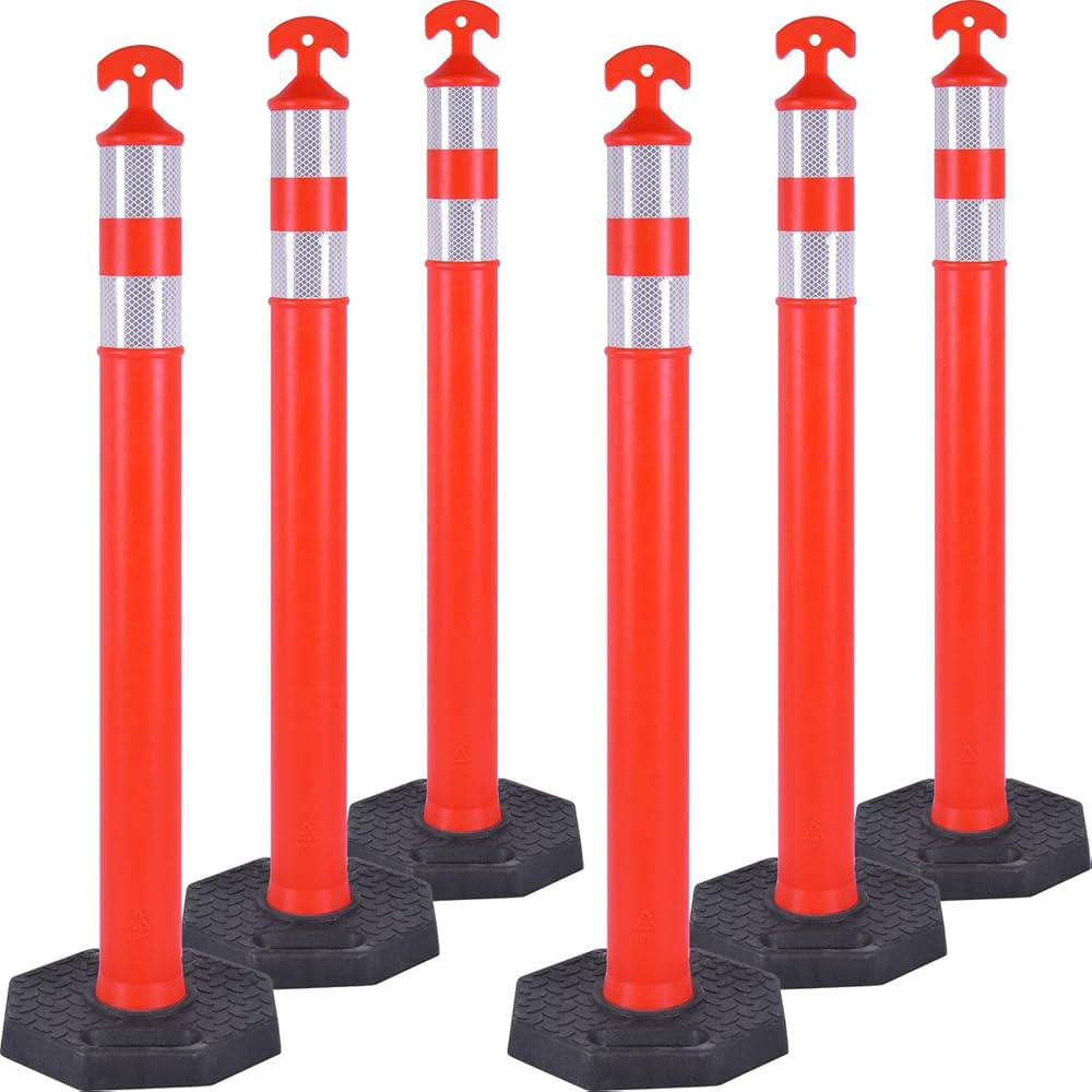 6 Pack 42" Traffic Delineator Post Cones with Heavy-Duty Octagonal Rubber Base, Channelizer Post ... | Amazon (US)