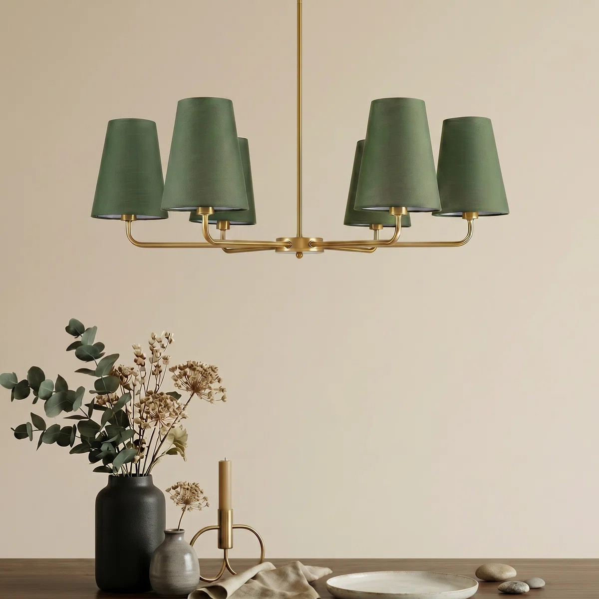 Abbiney 6-Light Dimmable Classic / Traditional Chandelier With Tapered Green Linen Fabric Shades | Wayfair North America
