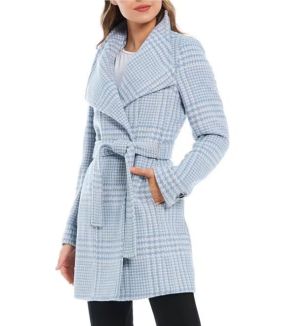 Shawl Collar Long Sleeve Belted Wool Blend Houndstooth Wrap Coat | Dillard's