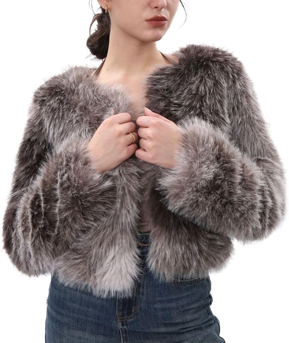 Amazhiyu Women's Faux Fur Cropped Coat Pockets Long Sleeve Open Front Winter Jacket | Amazon (US)