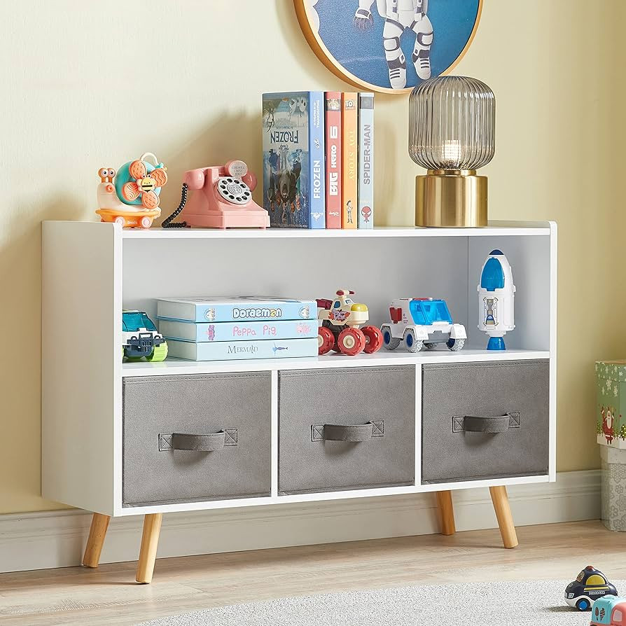 GTOLV Toy Storage Organizer, Kids Bookshelf with Collapsible Fabric Drawers and Pine Legs, Perfec... | Amazon (US)