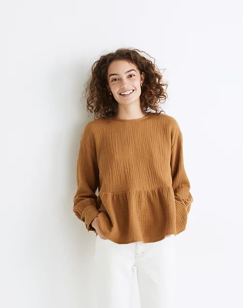 Gauze Button-Back Peplum Top | Madewell