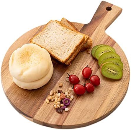 Round Acacia Wood Cutting Board with Handle, Wood Serving Board Round Cheese Board Charcuterie Bo... | Amazon (US)