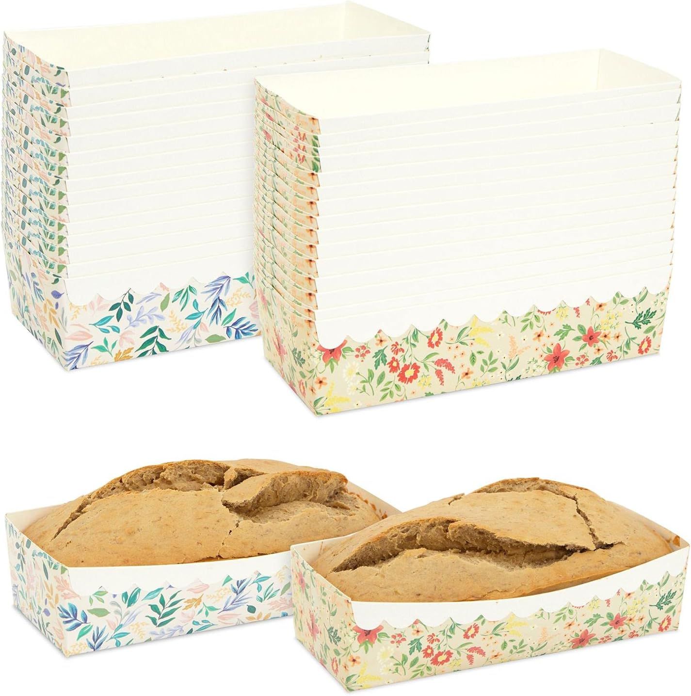 Amazon.com: Mini Paper Loaf Pans for Baking Bread, 2 Floral Designs (7 x 3 x 1.8 In, 36 Pack): Ho... | Amazon (US)