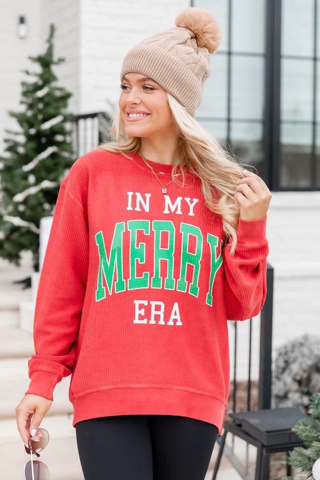 In My Merry Era Red Corded Graphic Sweatshirt | Pink Lily