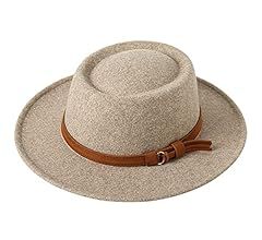 Lanzom Women Retro Felt Panama Hat with Belt Buckle Wool Wide Brim Fedora Hat | Amazon (US)