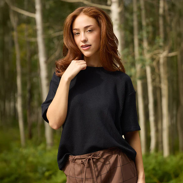 Perfect Oversized Ribbed Tee, Black | Albion Fit