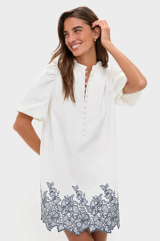 White & Navy Embroidery Mimi Mini Dress | Tuckernuck (US)