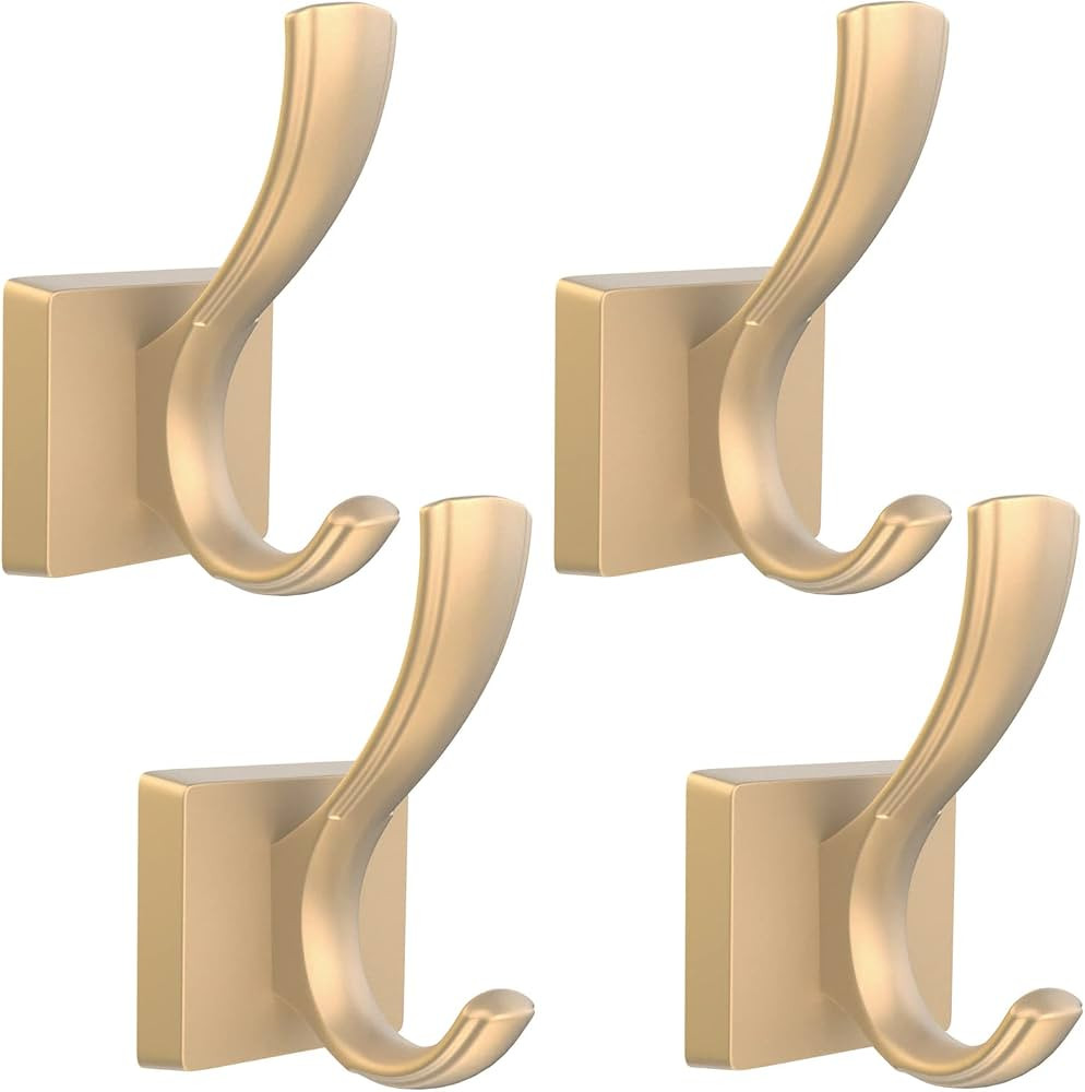 Gold Hooks for Wall Double Hooks, Heavy Duty Thick Aluminum Alloy Entry Coat Hooks for Hanging Ke... | Amazon (US)