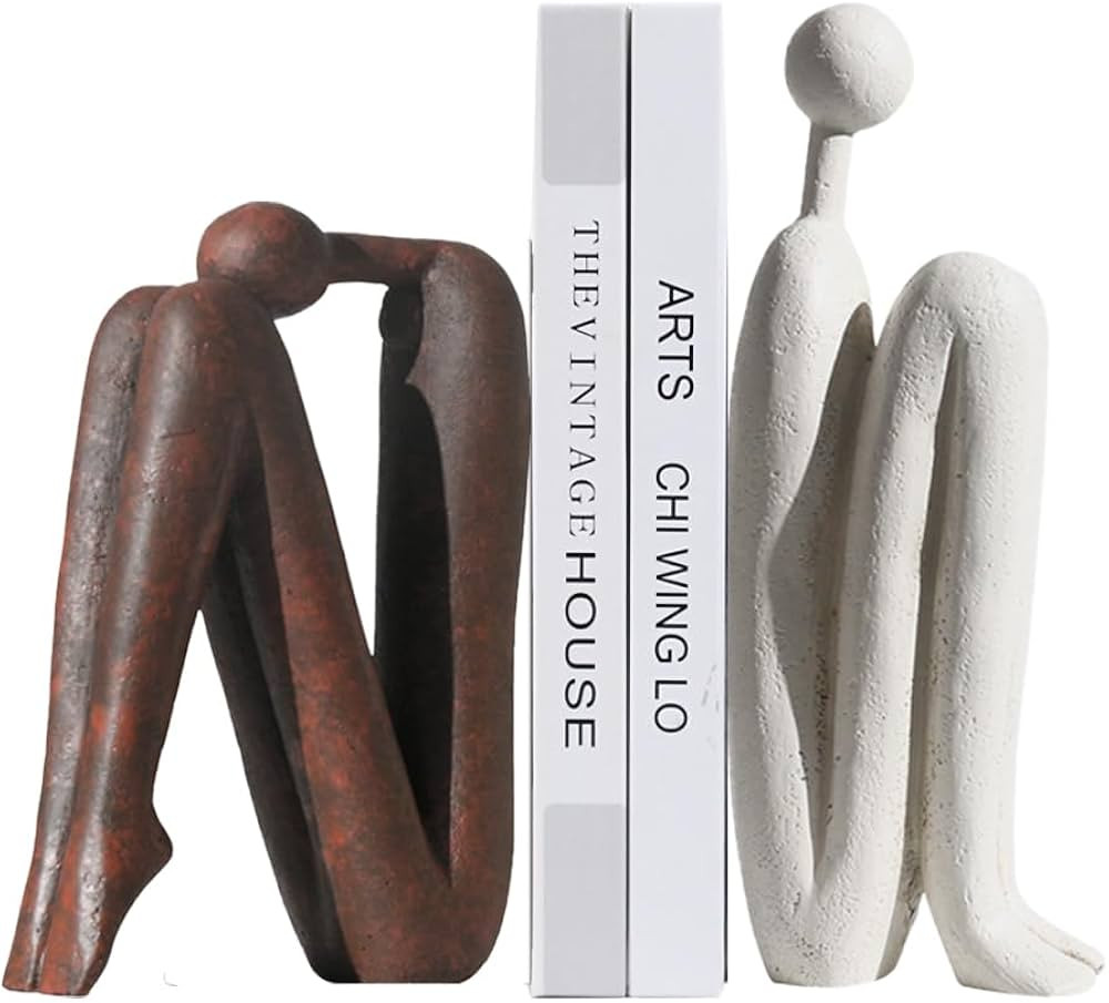 Decorative Bookends for Heavy Books, Thinker Statue Book Holders for Shelves & Office Desk, Abstr... | Amazon (US)