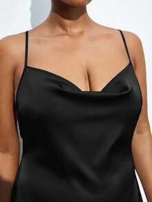 Maija Plus Size Solid Color Cowl Neck Satin Shiny Elegant Party Slip Dress, Mother's Day Back To ... | SHEIN