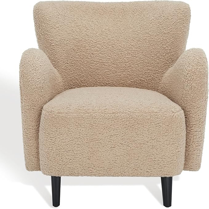 SAFAVIEH Couture Collection Rayanne Modern Light Brown Faux Lamb Wool Wingback Chair (Fully Assem... | Amazon (US)