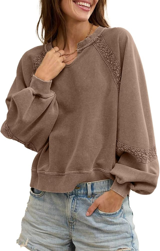 Acelitt Women Casual Long Sleeve Crewneck Sweatshirts Pullover Tops,S-XXL | Amazon (US)