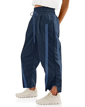 Fisoew Women's Baggy Wide Leg Pants Casual Drawstring Elastic Waisted Contrast Color Workout Y2K ... | Amazon (US)