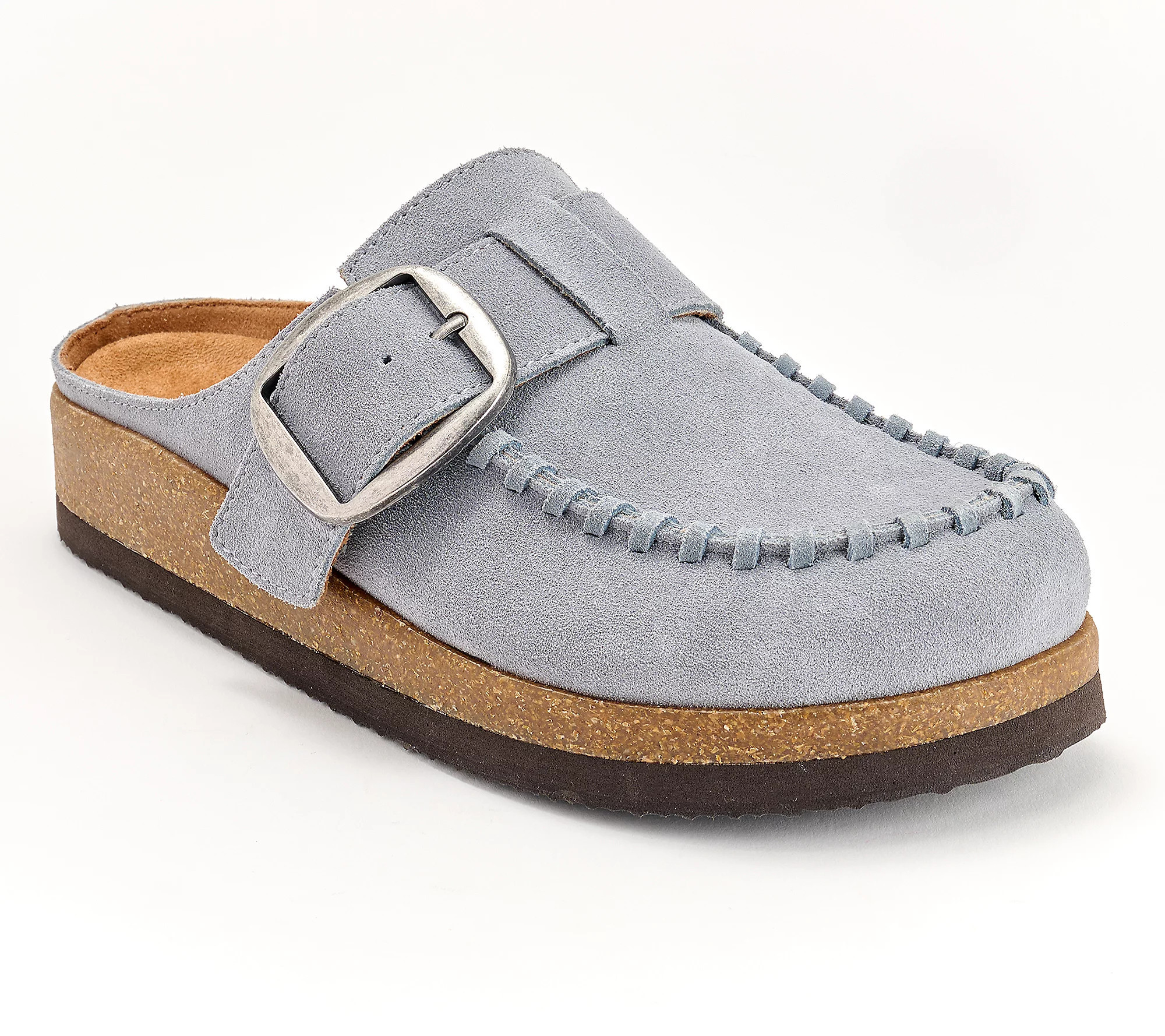 White Mountain Leather Big Buckle Clogs - Bayberry | QVC
