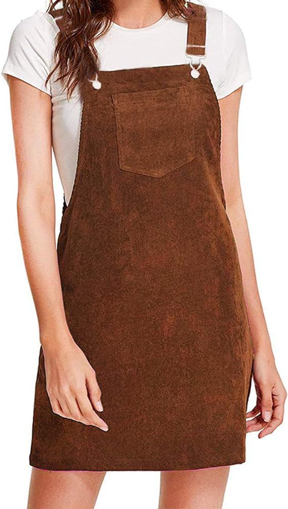 Yeokou Womens Cute Corduroy A-Line Pinafore Jumper Bib Overall Skirt Mini Dress | Amazon (US)