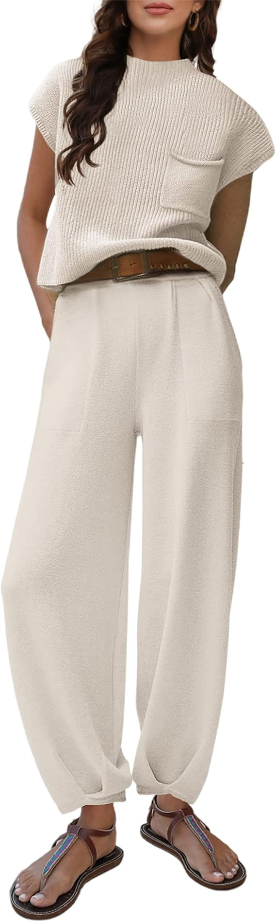 Tanming Women's 2 Piece Outfits Sweater Sets Knit Pullover Tops and High Waisted Pants Lounge Set... | Amazon (US)