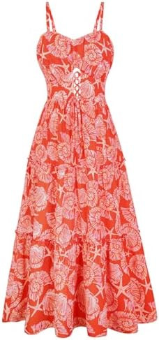 GRACE KARIN Women's Summer Floral Dress 2026 Boho Spaghetti Strap Smocked Tiered Casual Maxi Long... | Amazon (US)