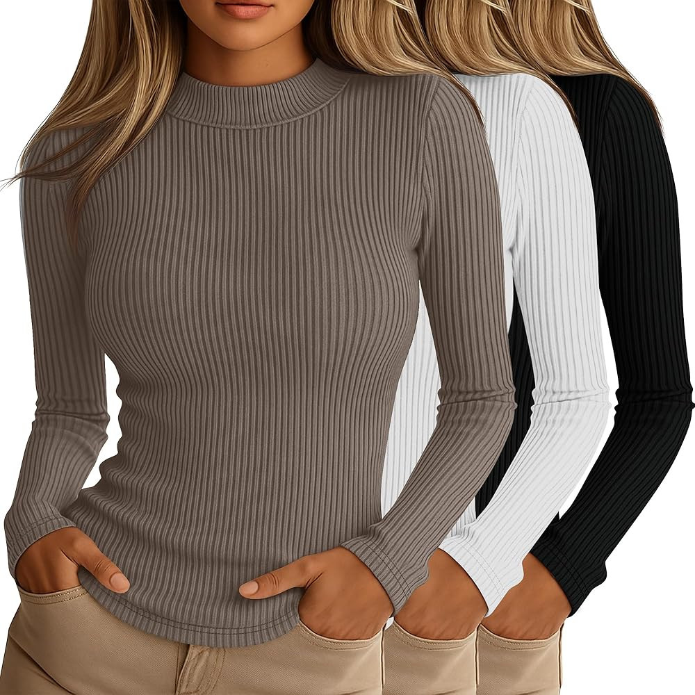 Riyiper 3 Pack Ribbed Shirts Mock Turtleneck Long Sleeve Slim Fitted | Amazon (US)