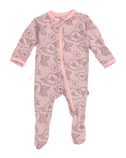 Infant Girl Floral Printed Footed Coverall With Zipper | TJ Maxx