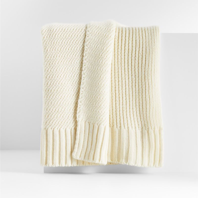 Equinox Cream Sweater Knit Holiday Throw Blanket 70"x50" + Reviews | Crate & Barrel | Crate & Barrel