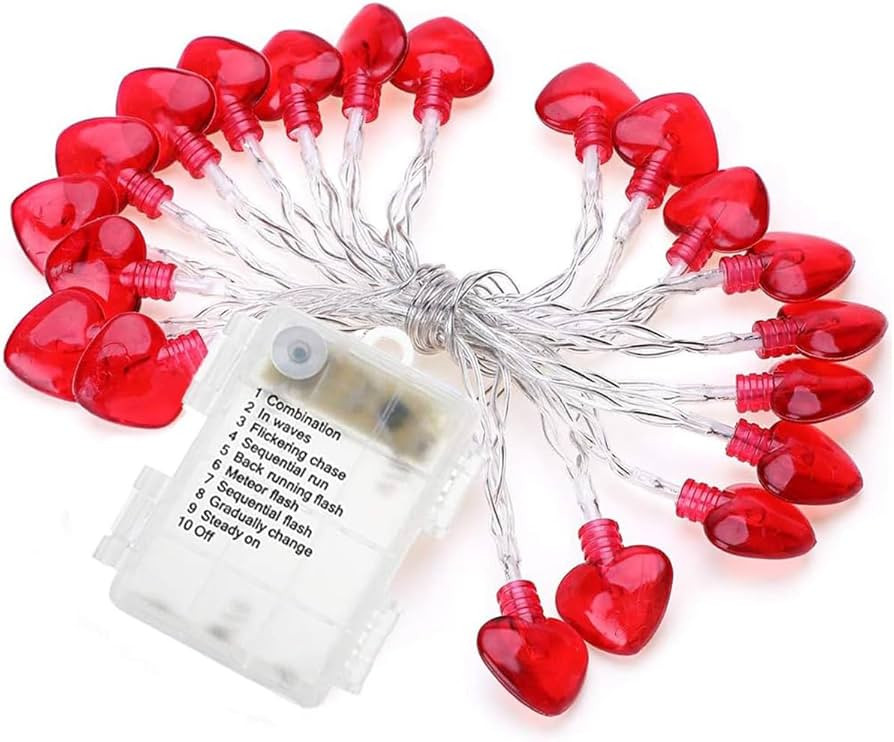 Valentines Lights String Decoration- 20 LEDs 8.2ft/2.5m Red Heart String Lights with 8 Modes Wate... | Amazon (US)