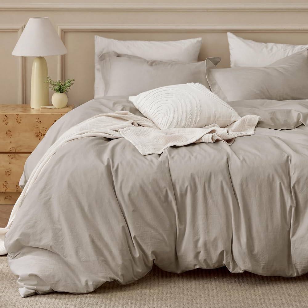 Bedsure 100% Washed Cotton Duvet Cover Queen Size - Natural Color Minimalist Cotton Duvet Cover f... | Amazon (CA)