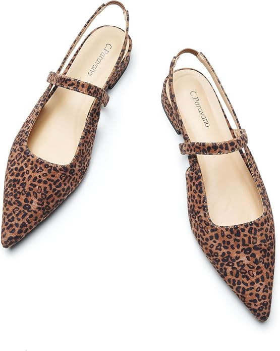 C.Paravano Women's Slingback Flats | Pointed Toe Pumps | Kitten Heels for Women | Slingback Dress... | Amazon (US)