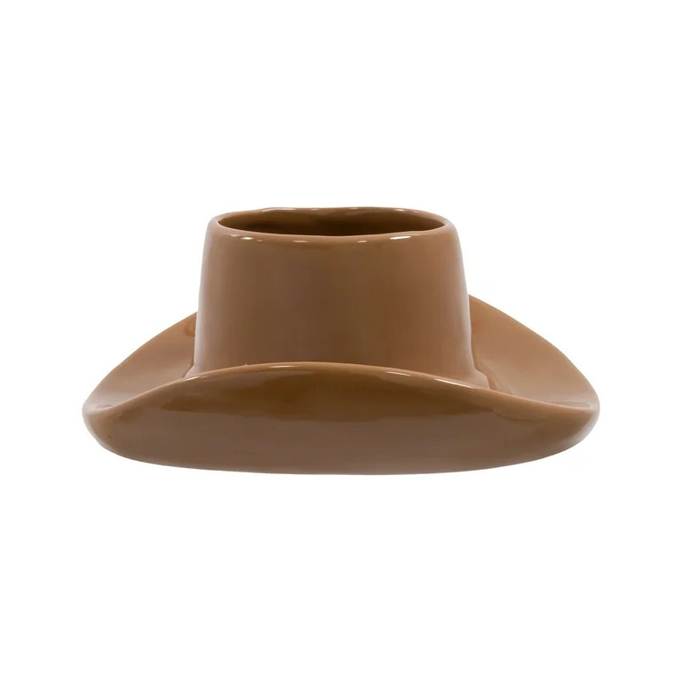 Mainstays 6.8" x 7.1" x 3.2" Round Brown Ceramic Cowboy Hat Planter | Walmart (US)