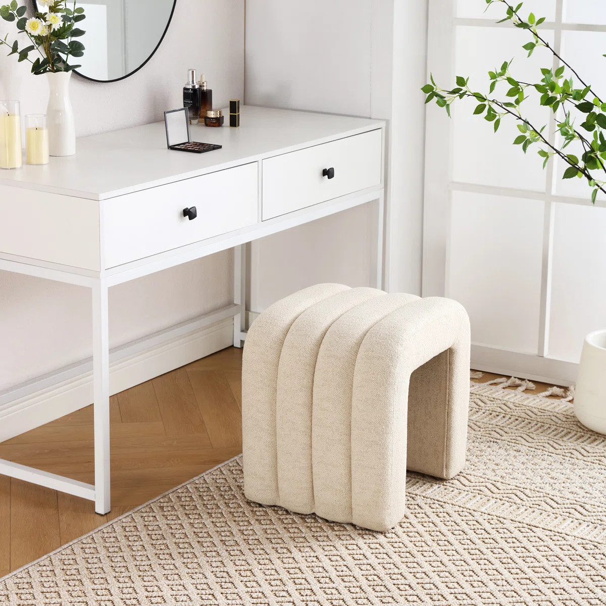 19.3" W Modern Channel Tufted Upholstered Standard Ottoman Footstool | Wayfair North America