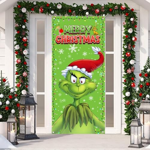 Christmas Door Cover, Merry Christmas Party Decoration, Green, 29.5x71 inches | Amazon (US)