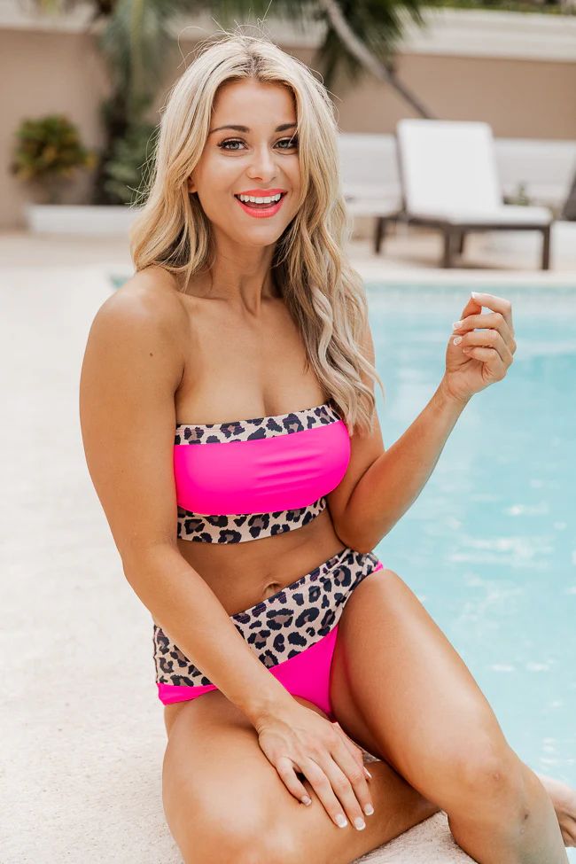 Seaside Sand Dunes Leopard Print Pink Bikini Top | The Pink Lily Boutique