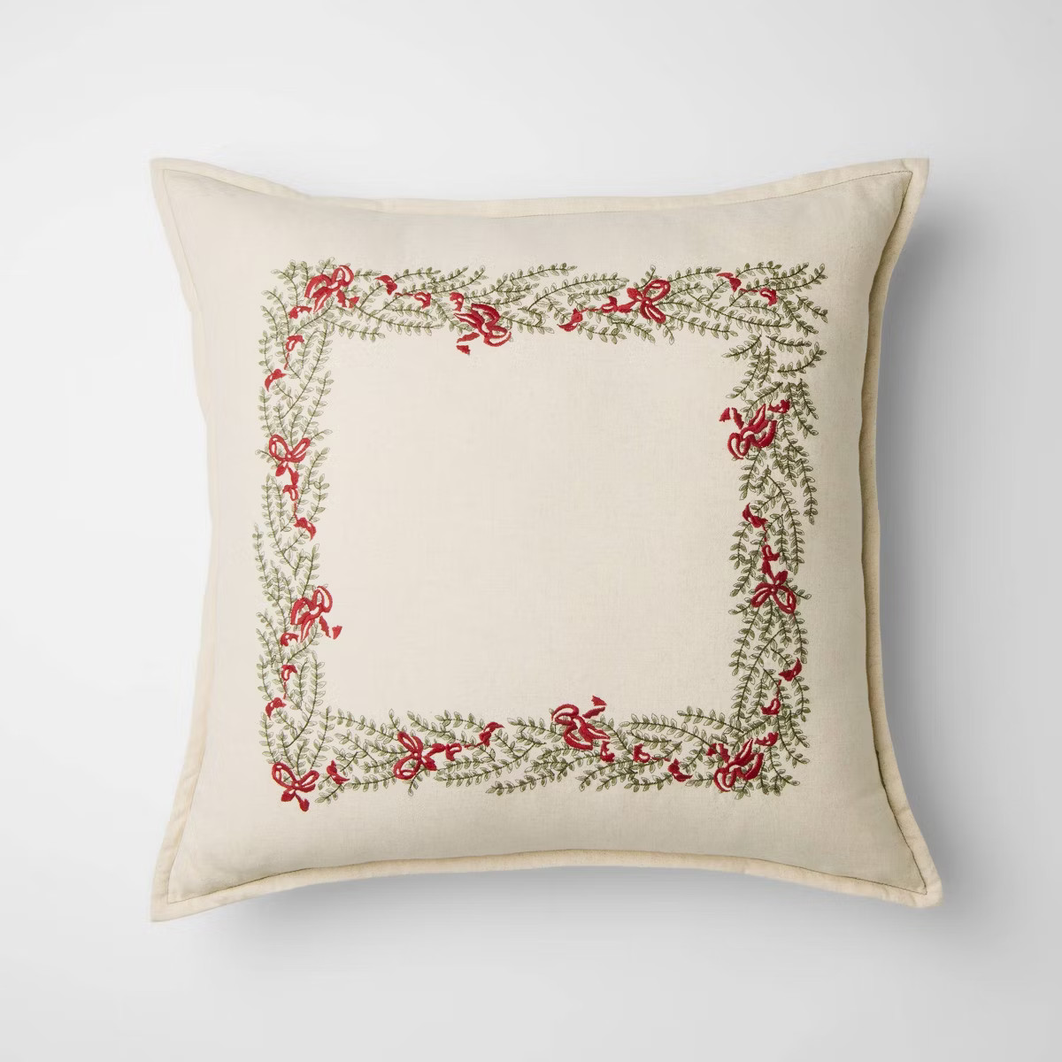 Natural Embroidered Green and Bows Pillow - 24 x 24" - Threshold™ designed with Studio McGee | Target