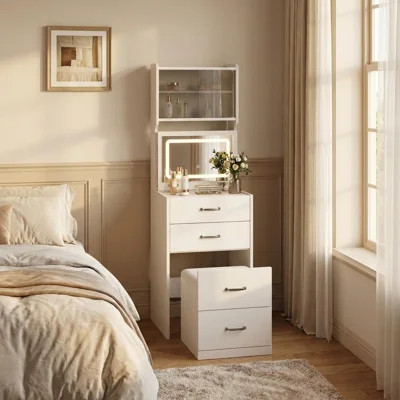 Compact Makeup Vanity Desk with 3-Color LED Lights | Wayfair North America