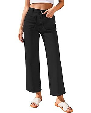 GRAPENT Wide Leg Jeans for Women High Waisted Straight Leg Stretchy Cropped Denim Pants with Pock... | Amazon (US)