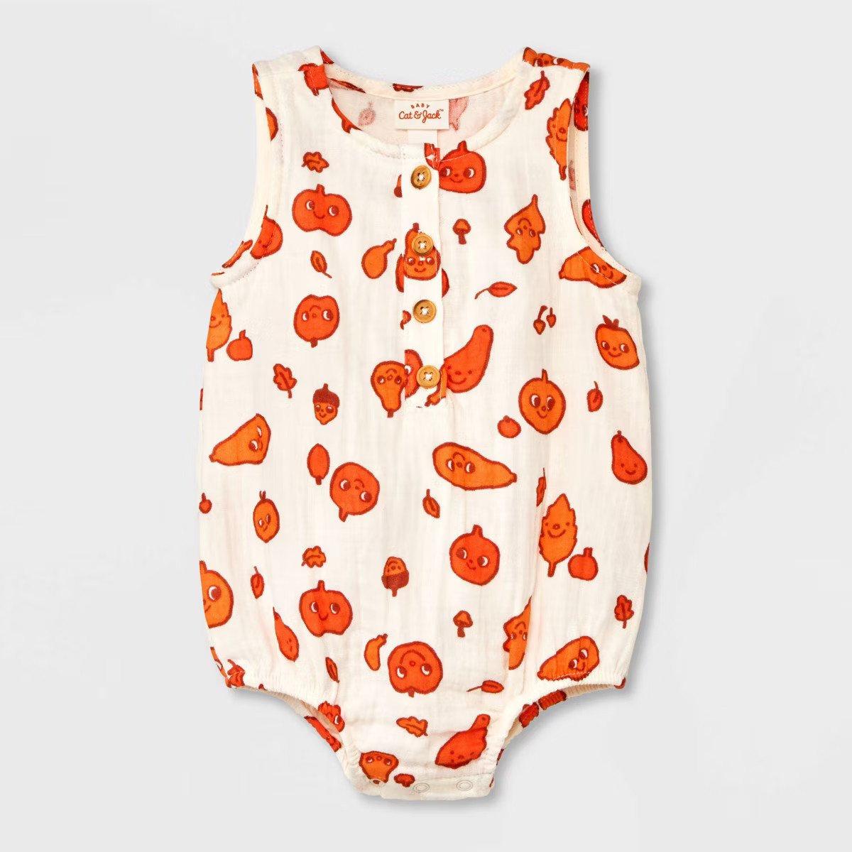 Baby Autumn Gauze Short Sleeve Romper - Cat & Jack™ Cream | Target