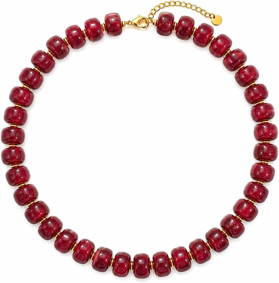 Chunky Colorful Beaded Necklace for Women Boho Summer Statement Resin Choker Necklaces Beach Jewelry Accessories | Amazon (US)
