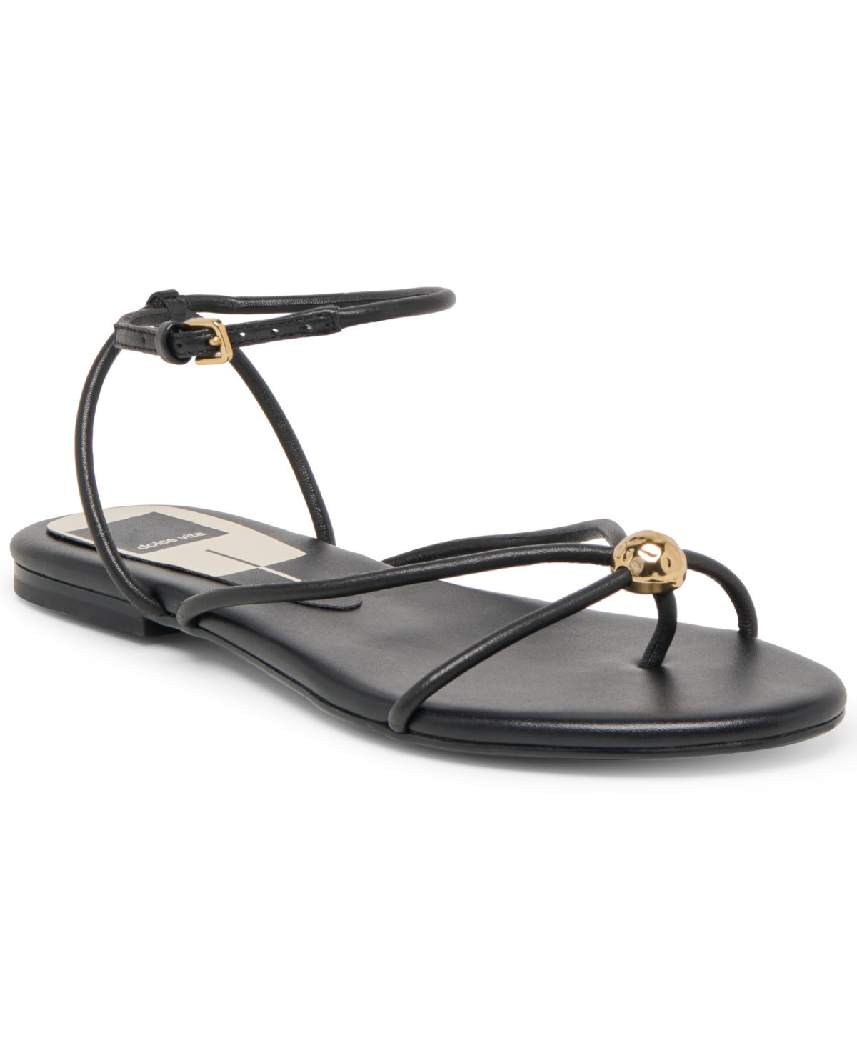 Dolce Vita Women's Kenley Embellished Strappy Flat Sandals - Black Leather | Macy's