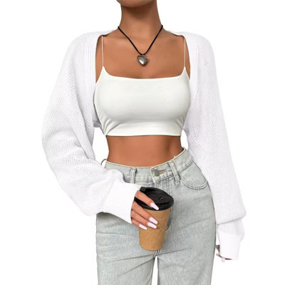 Clearlove Womens Long Sleeve Open Front Knit Crop Bolero Cardigan Sweater Shrug for Dress White L | Target